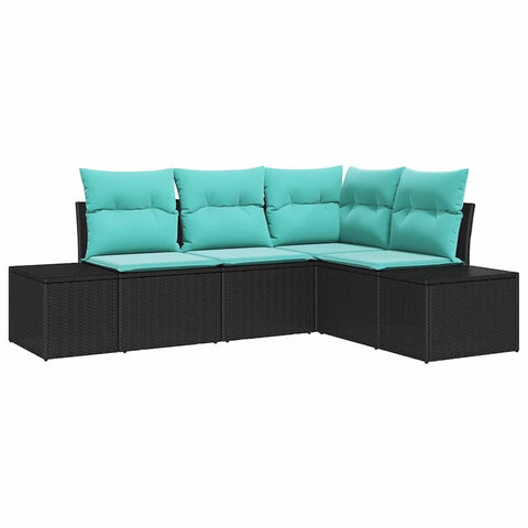 vidaXL Garden Sofa Set with Cushion 4 pcs Black Poly Rattan, Chill Out in Your Garden or Terrace, Stylish Modular Sofa Set, Cozy Weatherproof Seating Ensemble