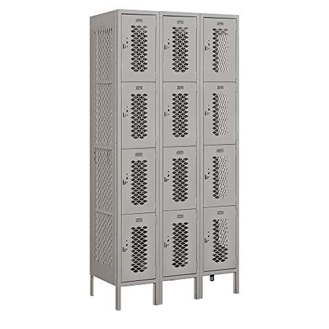 Salsbury Industries 74368GY-U 12" Four Tier Vented, 3 Wide x 6 Feet High x 18 Inches Deep, Unassembled Metal Locker, Gray