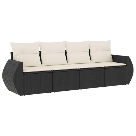 vidaXL Patio Sofa Set with Cushions 4 Piece, Outdoor Conversation Set, Sectional Sofa for Balcony Garden, Modern Style, Black Poly Rattan