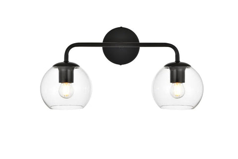 Living District Genesis 2-Light Iron & Glass Bath Sconce in Black/Clear
