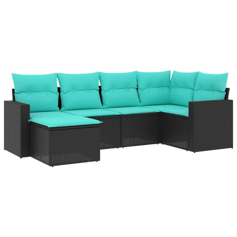vidaXL Patio Sofa Set with Cushions 6 Piece, Outdoor Conversation Set, Sectional Sofa for Balcony Garden, Patio Furniture, Black Poly Rattan
