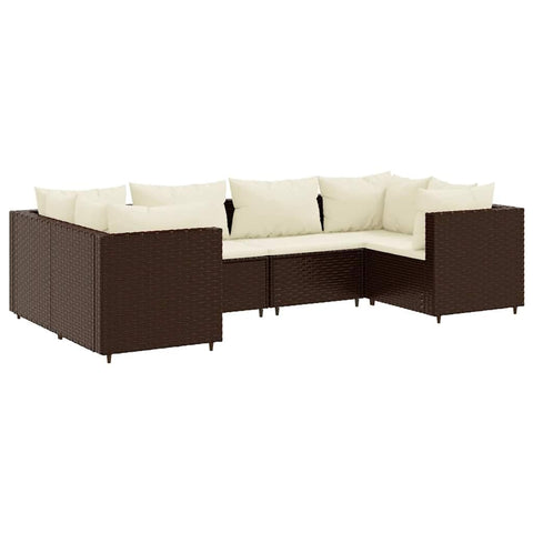vidaXL 6 Piece Patio Lounge Set with Cushions - Brown Poly Rattan, Modular Outdoor Furniture for Garden, Terrace, Deck, 24.8 x 24.8 x 22.6 in, 3308249