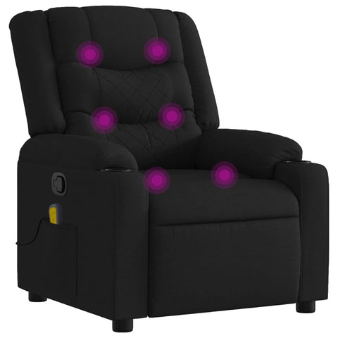 vidaXL Black Fabric Massage Recliner Chair - Manual Reclining, Vibration Massage, Cup Holders for Comfort in Living Room/Lounge