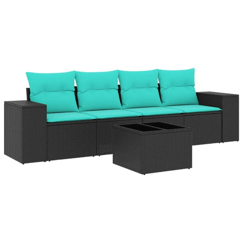 vidaXL 5 Piece Garden Sofa Set with Cushions Black Poly Rattan