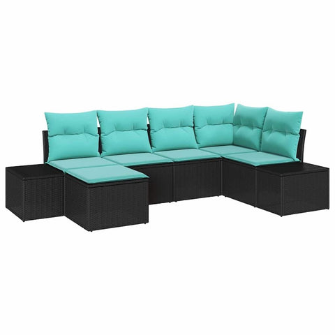 vidaXL Garden Sofa Set with Cushion 6 pcs Black Poly Rattan, Chill Out with This Modern Outdoor Sofa Set, Stylish Lounge, Weatherproof Seating for Your Patio