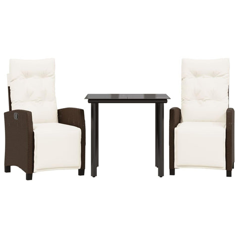 vidaXL 5 Piece Patio Dining Set with Cushions - Brown Poly Rattan Garden/Backyard Furniture - Adjustable Reclining Chairs with Glass Tabletop
