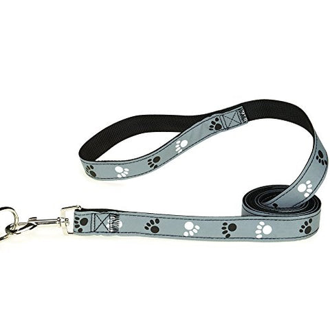 Casual Canine Reflective Pawprint Dog Leash, 6-Feet x 1-Inch Lead, Black