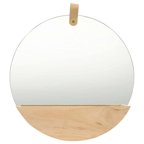 vidaXL Wall Mirror with Handy Storage Compartment - Solid Pinewood and Glass - Durable Bathroom Mirror - Round Shape - Natural and Unique Design - 13.8â€