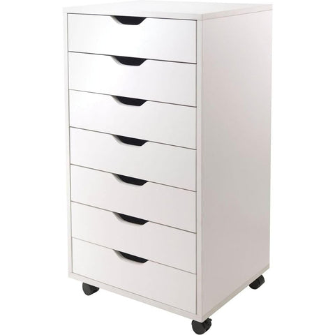 Oakestry Halifax 7 Drawer Composite Wood Cabinet White Tall Slim Storage Organizer Compact Space Saving Chest for Bedroom Office Closet Stylish Modern Durable Furniture for Home Decor Organization