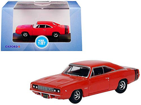 Oxford Diecast New 1968 Dodge Charger Bright Red with Black Stripes 1/87 (HO) Scale Diecast Model Car