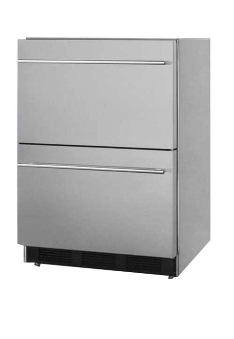 Commercially approved ADA compliant two-drawer refrigerator in stainless steel for built-in use