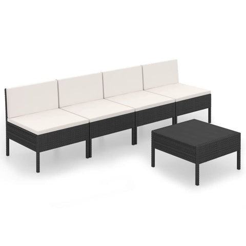 vidaXL Patio Lounge Set 5 Piece with Cushions Outdoor Garden Terrace Lounging Sofa Seating Seat Sitting Chair Furniture Poly Rattan Black