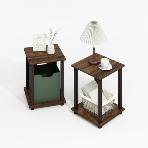 Furinno Simplistic End Table Set of Two Black Walnut/Brown