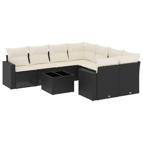 vidaXL Patio Sofa Set with Cushions 9 Piece, Outdoor Sectional Sofa, Conversation Set for Balcony Garden, Patio Furniture, Black Poly Rattan