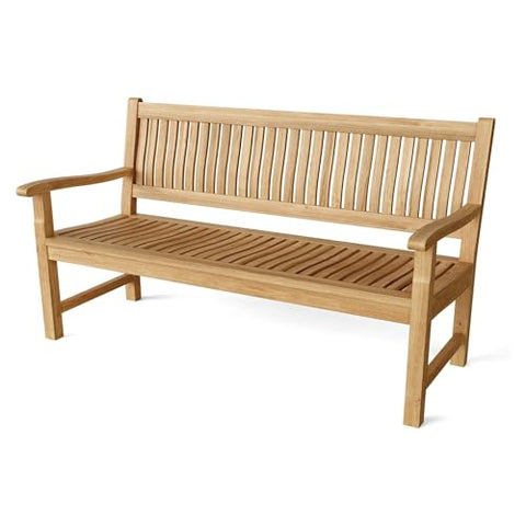 Oakestry Backless Teak Bench with Center Curve – Solid Teak Outdoor Seating with Water-Based Weather Protection; Versatile Picnic or Dining Bench Compatible with Sunbrella Cushions