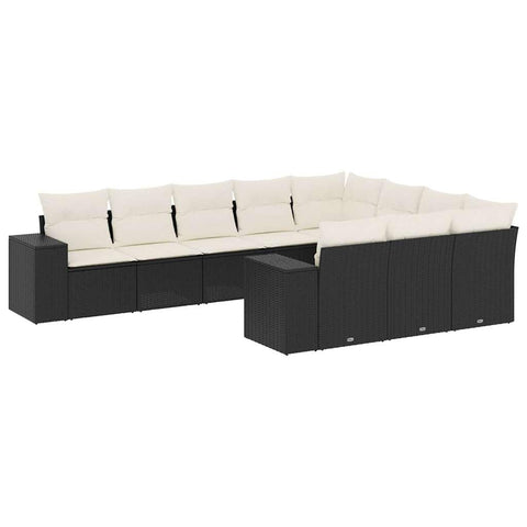 vidaXL Patio Sofa Set with Cushions 10 Piece, Outdoor Conversation Set, Sectional Sofa for Balcony Garden, Modern Style, Black Poly Rattan