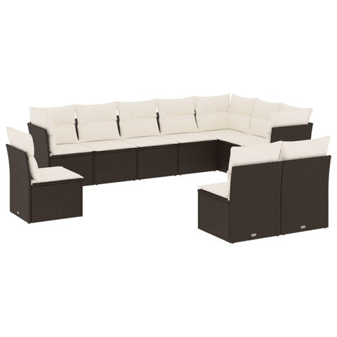 vidaXL Patio Sofa Set with Cushions 10 Piece, Outdoor Conversation Set, Sectional Sofa for Balcony Garden, Modern Style, Black Poly Rattan