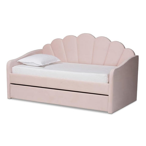Baxton Studio Timila Pink Velvet Twin Size Daybed with Trundle