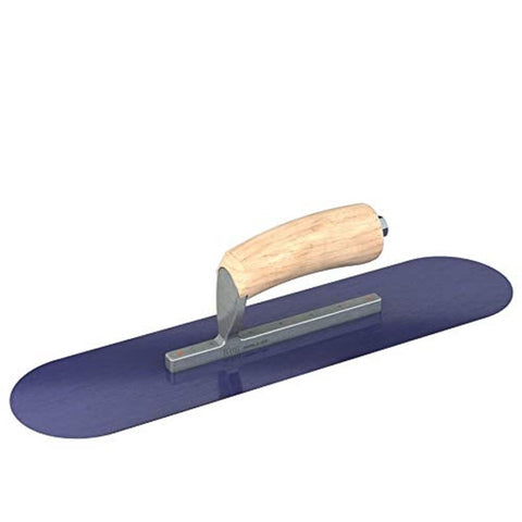 Bon Blue Steel Pool Trowel - 20" x 5" | Short Shank Round-End Concrete and Plaster Trowel with Camel Back Wood Handle | Professional Finishing Tool for Pools and Curved Surfaces