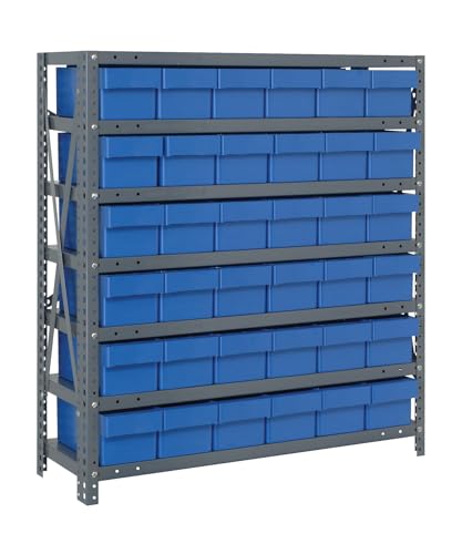 Quantum Storage Systems 2439-603BL Solid Heavy Duty 7 Shelves 36 Super Tuff Euro Blue Bins 39" H x 36" W x 24" D