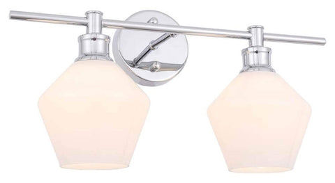 Living District Gene Industrial Mid-Century Modern 2 Light Entryway and Bathroom Wall Sconce in Chrome and Frosted White Glass