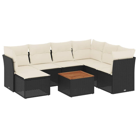 vidaXL Patio Sofa Set with Cushions 8 Piece, Outdoor Conversation Set with Storage, Patio Furniture Set, Modern Style, Black Poly Rattan
