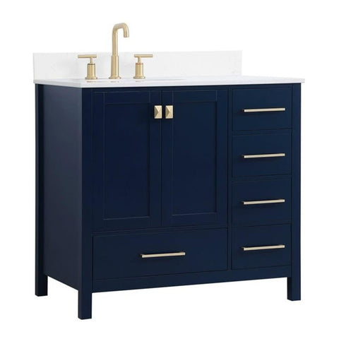 Elegant Decor Irene 36" Solid Wood Single Bathroom Vanity w/Backsplash in Blue