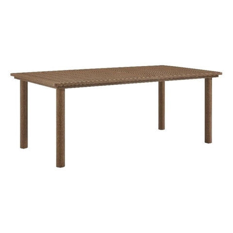 Modway Parkland 76 Inch Outdoor Aluminum Rectangular Dining Table in Walnut — Metal Patio Table for 6 with Umbrella Hole — All-Weather Outdoor Table for Backyard, Porch, Garden, or Deck