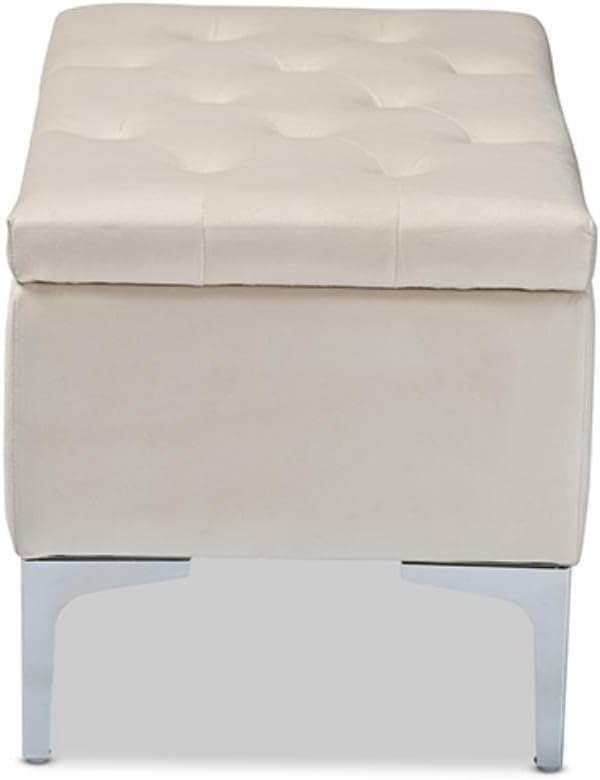 Baxton Studio Mabel Modern and Contemporary Transitional Beige Velvet Fabric Upholstered Silver Finished Storage Ottoman