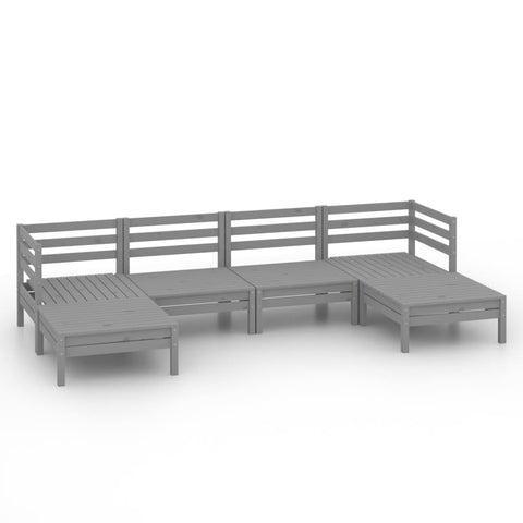 vidaXL Solid Pinewood Patio Lounge Set 6 Piece Garden Outdoor Terrance Backyard Furniture Set Wooden Lounge Sofa Seating Chair Seat Gray
