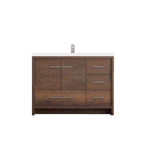 Sortino 42 Inch Modern Bathroom Vanity with Right Side Drawers in Rosewood