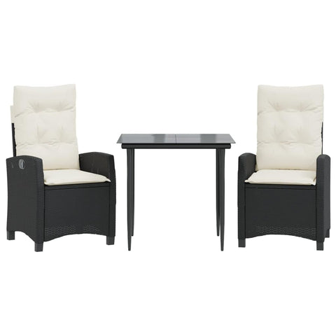 vidaXL Garden Dining Set 3-Piece Garden Furniture Set Table with 2 Chairs, Garden Set with Cushions, Patio Dining Set, Black Poly Rattan