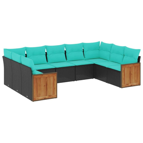 vidaXL Patio Sofa Set with Cushions 9 Piece, Outdoor Conversation Set with Storage, Patio Furniture Set, Modern Style, Black Poly Rattan