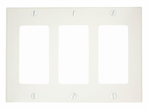 Leviton 3-Gang Decora/GFCI Device Wallplate, Standard Size, Thermoset, Device Mount, 80411-NW, White