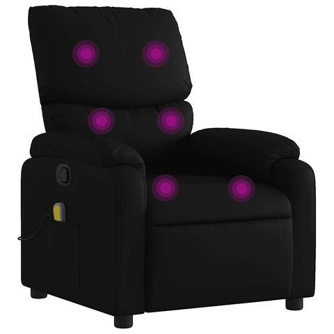 vidaXL Black Faux Leather Massage Recliner Chair - Manual Reclining Armchair for Elderly with 6-Point Vibration, Side Pocket, and Durable Frame