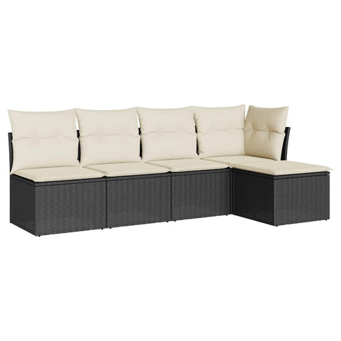 vidaXL Patio Sofa Set with Cushions 5 Piece, Outdoor Conversation Set, Patio Furniture Set for Balcony Garden, Modern Style, Black Poly Rattan