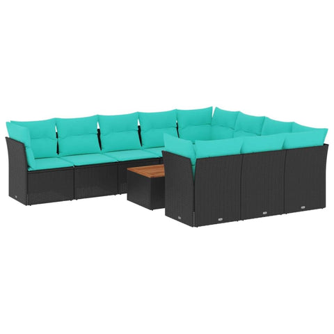 vidaXL Patio Sofa Set with Cushions 11 Piece, Outdoor Conversation Set, Patio Furniture Set for Balcony Garden, Modern Style, Black Poly Rattan