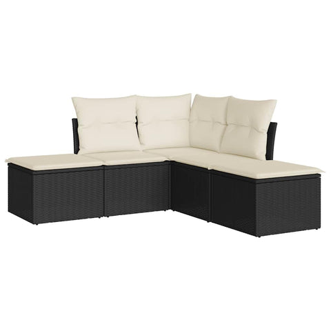 vidaXL Patio Sofa Set with Cushions 5 Piece, Outdoor Conversation Set, Sectional Sofa for Balcony Garden, Modern Style, Black Poly Rattan