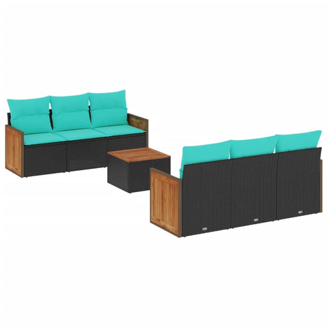 vidaXL Patio Sofa Set with Cushions 7 Piece, Outdoor Conversation Set with Storage, Patio Furniture Set, Modern Style, Black Poly Rattan