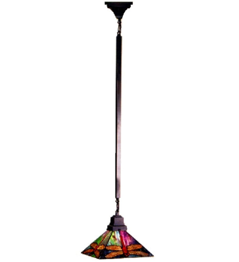Meyda Tiffany Custom Lighting 49110 Prairie Dragon Fly 1-Light Mini-Pendant, 14.5" x 5.5" x 24", Mahogany Bronze Finish with Scarlet Dragon Fly Stained Glass Shade
