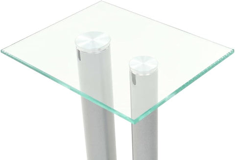 vidaXL Speaker Stands 2 Pcs, Speaker Holder for Bookshelf Speakers and Surround Sound, Floor Speaker Stand, Tempered Glass 2 Pillars Design Silver