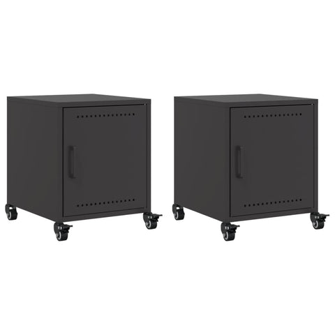vidaXL Bedside Cabinets 2 Pcs - Steel Black Modern Nightstands - Bedroom/Living Room Storage - 14.2"x15.4"x17.1"
