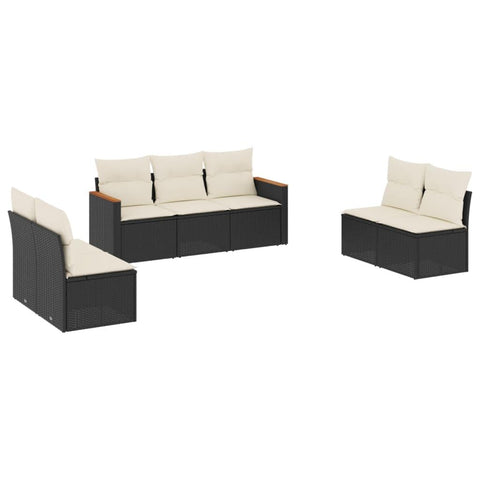 vidaXL Patio Sofa Set with Cushions 7 Piece, Outdoor Conversation Set, Sectional Sofa for Balcony Garden, Modern Style, Black Poly Rattan