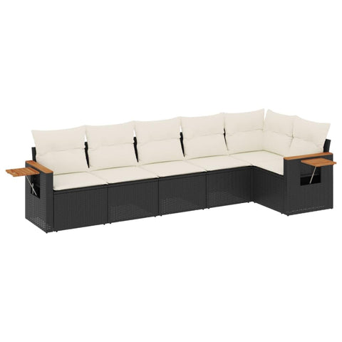 vidaXL Patio Sofa Set with Cushions 6 Piece, Outdoor Conversation Set, Sectional Sofa for Balcony Garden, Patio Furniture, Black Poly Rattan