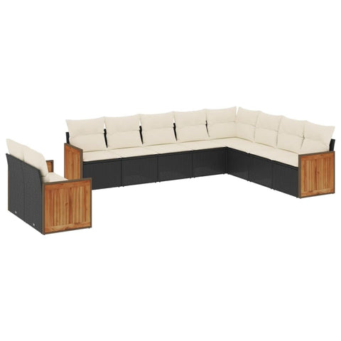 vidaXL Patio Sofa Set with Cushions 10 Piece, Outdoor Conversation Set, Sectional Sofa for Balcony Garden, Modern Style, Black Poly Rattan