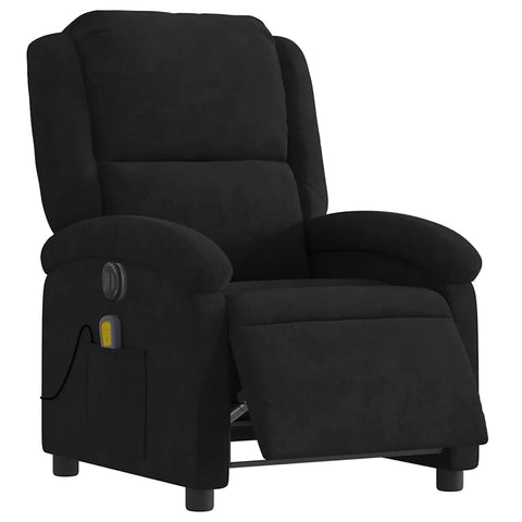 vidaXL Electric Massage Recliner Chair - Wingback Black Velvet Armchair with Vibration Function & Motorized Recline for Living Room/Bedroom
