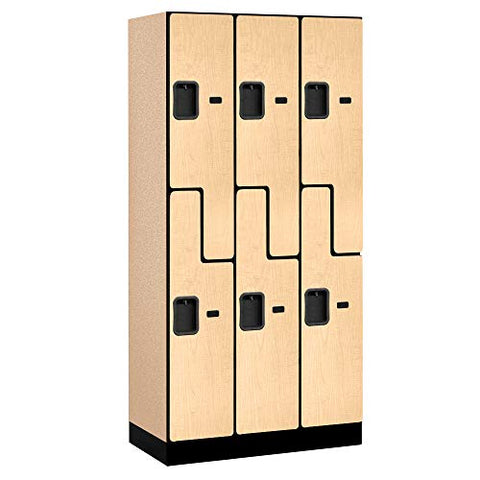 12 Inch Wide Double Tier Feet S Feet Style Designer Wood Locker - 3 Wide - 6 Feet High - 18 Inches Deep - Maple