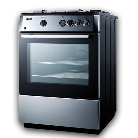 Summit 24" Gas Range, 4 Sealed Burners 2.55 cu.ft Capacity, Stainless Steel with Black Trim- PRO24G