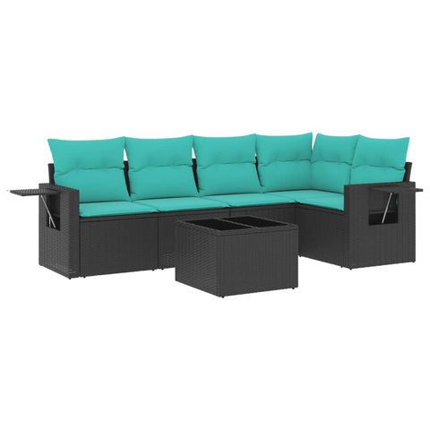 vidaXL Patio Sofa Set with Cushions 6 Piece, Outdoor Conversation Set, Sectional Sofa for Balcony Garden, Modern Style, Black Poly Rattan