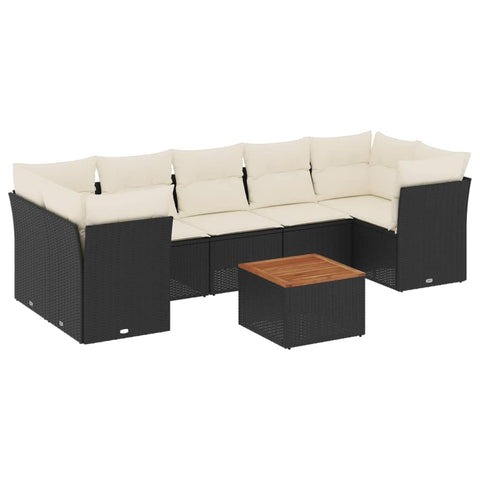 vidaXL Patio Sofa Set with Cushions 8 Piece, Outdoor Conversation Set, Patio Furniture Set for Balcony Garden, Modern Style, Black Poly Rattan